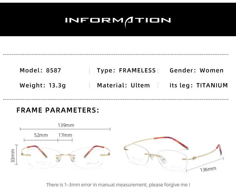 Women's Square Rimless Titanium Prescription Glasses 8587 — view 12 | Rx Spectacle
