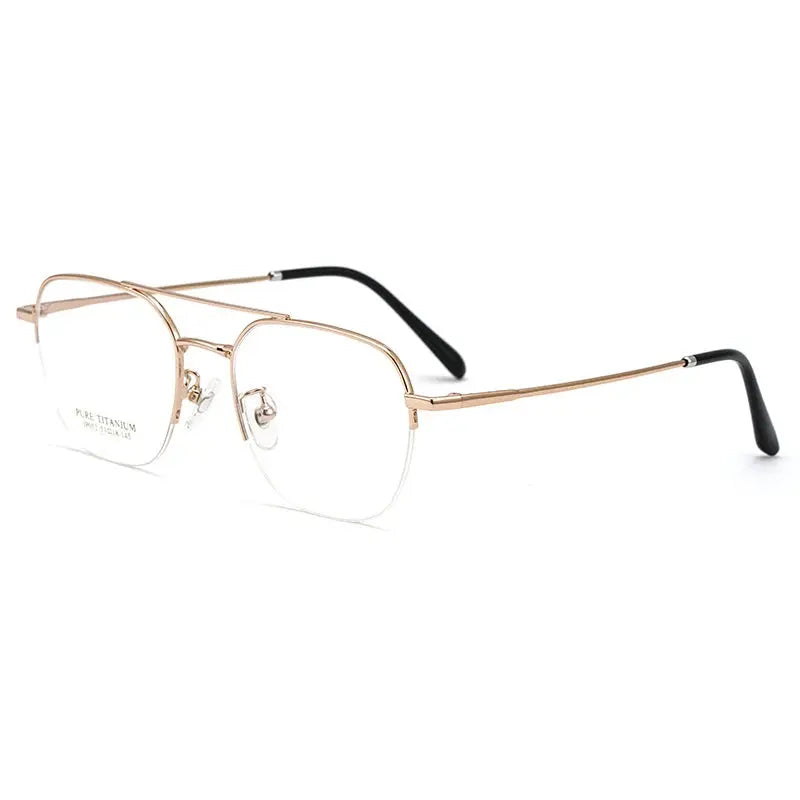 Unisex Square Semi-Rimless Titanium Double Bridge Prescription Glasses P052 — view 8 | Rx Spectacle