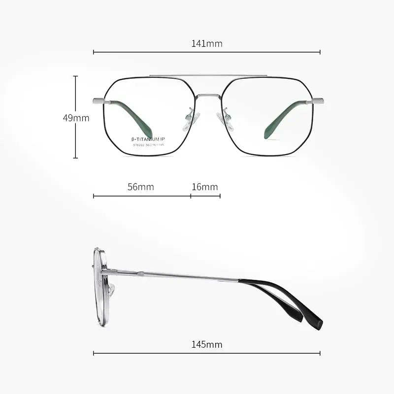 Unisex Square Full Rim Titanium Double Bridge Prescription Glasses 6222 — view 2 | Rx Spectacle