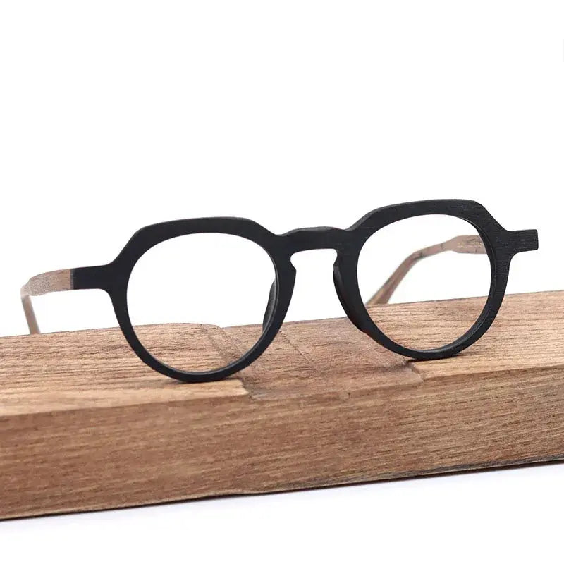 Unisex Round Full Rim Wood Flat Top Prescription Glasses 6022 — view 2 | Rx Spectacle