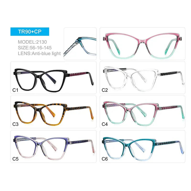 Women's Cat Eye Full Rim TR90 Prescription Glasses J2130 — view 3 | Rx Spectacle