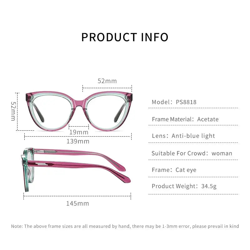 Women's Cat Eye Full Rim Acetate Prescription Glasses 18818 — view 2 | Rx Spectacle