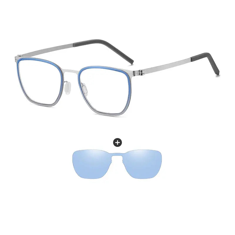 Unisex Square Full Rim Stainless Steel Clip-On Prescription Glasses 790849 — view 5 | Rx Spectacle