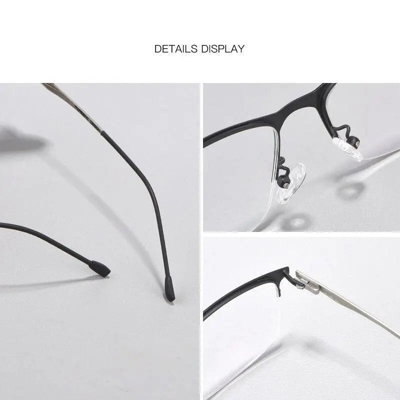 Unisex Square Semi-Rimless Alloy Prescription Glasses P8836 — view 9 | Rx Spectacle