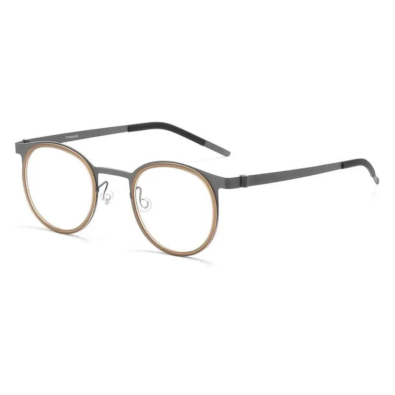 Men's Round Full Rim Titanium Screwless Prescription Glasses 9704jw — view 3 | Rx Spectacle