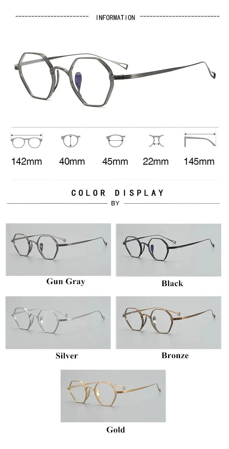 Unisex Polygon Full Rim Titanium Flat Top Prescription Glasses 49152 — view 2 | Rx Spectacle