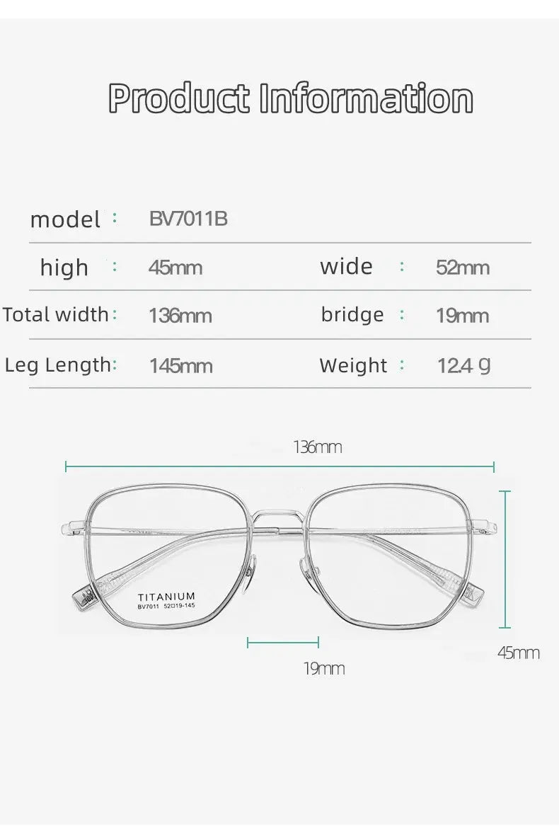Unisex Square Full Rim Titanium Prescription Glasses V7011 — view 6 | Rx Spectacle