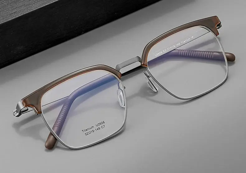 Unisex Browline Full Rim Titanium Prescription Glasses 2606 — view 3 | Rx Spectacle