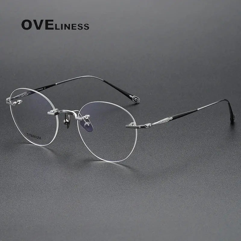 Unisex Round Rimless Titanium Prescription Glasses 80955 — view 9 | Rx Spectacle
