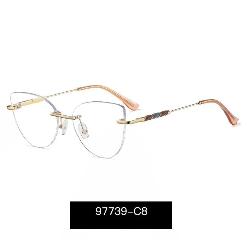 Women's Cat Eye Rimless Alloy Prescription Glasses 97739 — view 3 | Rx Spectacle