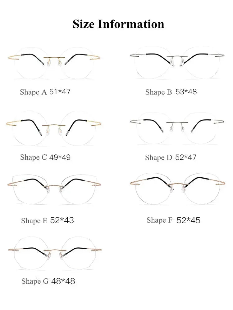 Unisex Cat Eye Rimless Titanium Prescription Glasses 003 — view 14 | Rx Spectacle