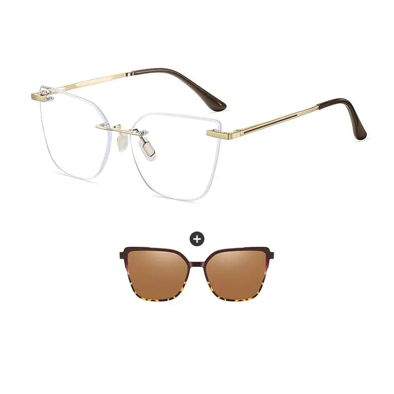 Women's Cat Eye Rimless Alloy Clip-On Prescription Glasses 710529 — view 4 | Rx Spectacle