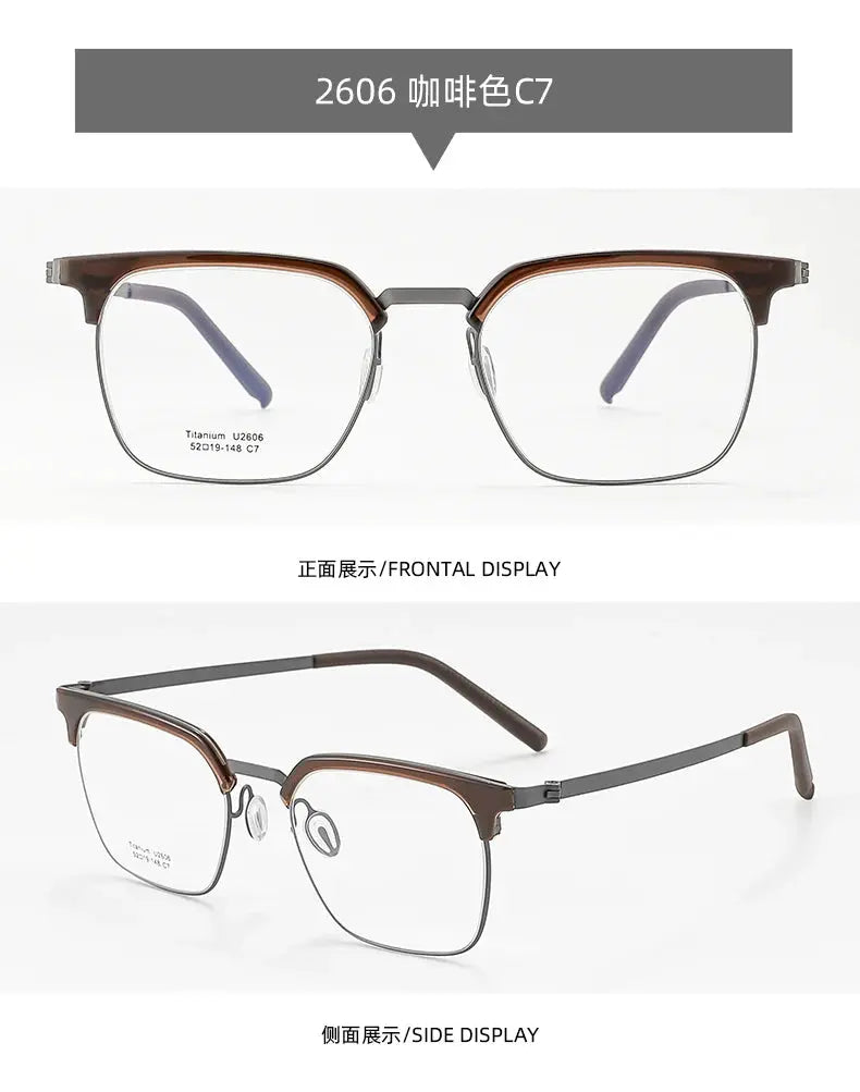 Unisex Browline Full Rim Titanium Prescription Glasses 2606 — view 5 | Rx Spectacle