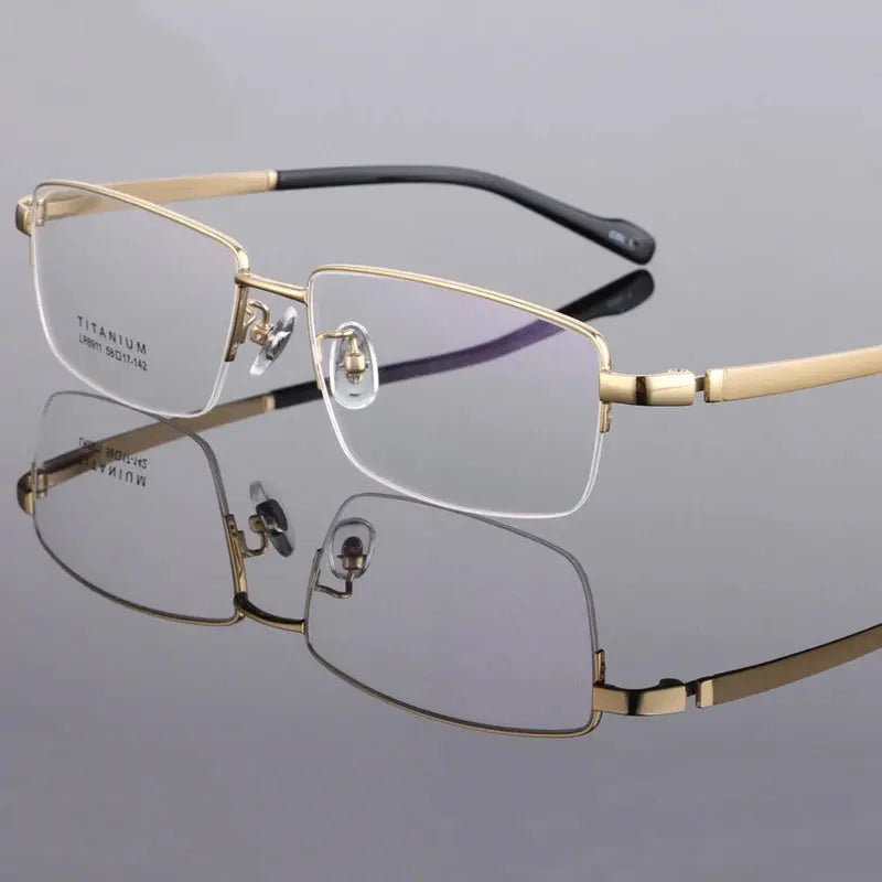 Men's Square Semi-Rimless Titanium Oversized Prescription Glasses 48911 — view 5 | Rx Spectacle