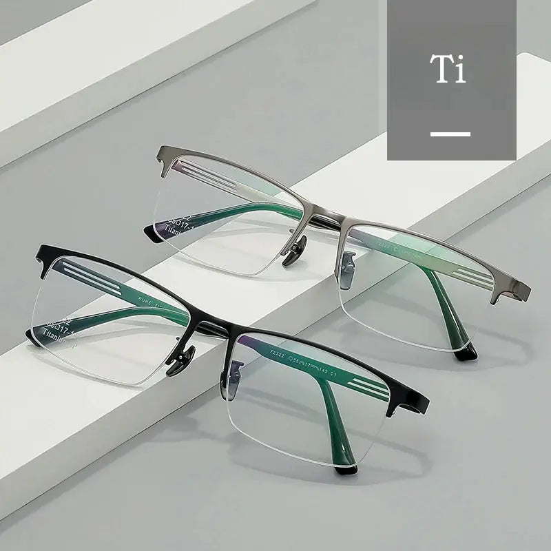 Men's Square Semi-Rimless Titanium Prescription Glasses Y2322 — view 2 | Rx Spectacle