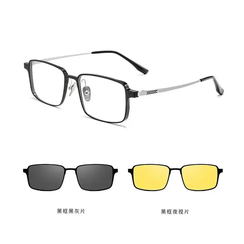 Unisex Square Full Rim Titanium Clip-On Prescription Glasses 429909 — view 4 | Rx Spectacle