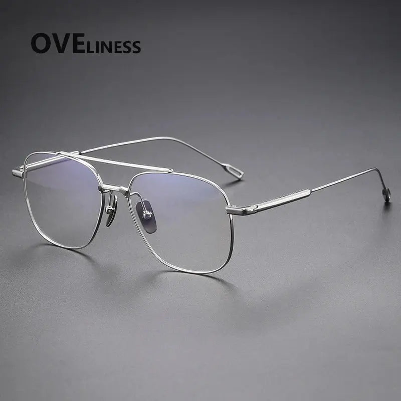 Men's Square Full Rim Titanium Double Bridge Prescription Glasses 81018 — view 3 | Rx Spectacle