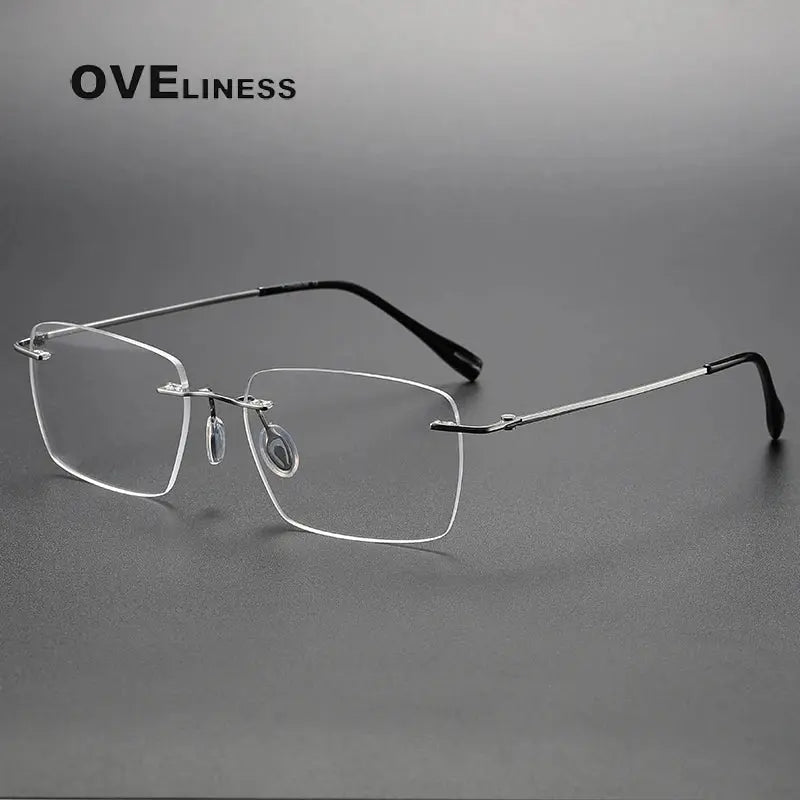 Unisex Square Rimless Titanium Prescription Glasses 380964 — view 6 | Rx Spectacle
