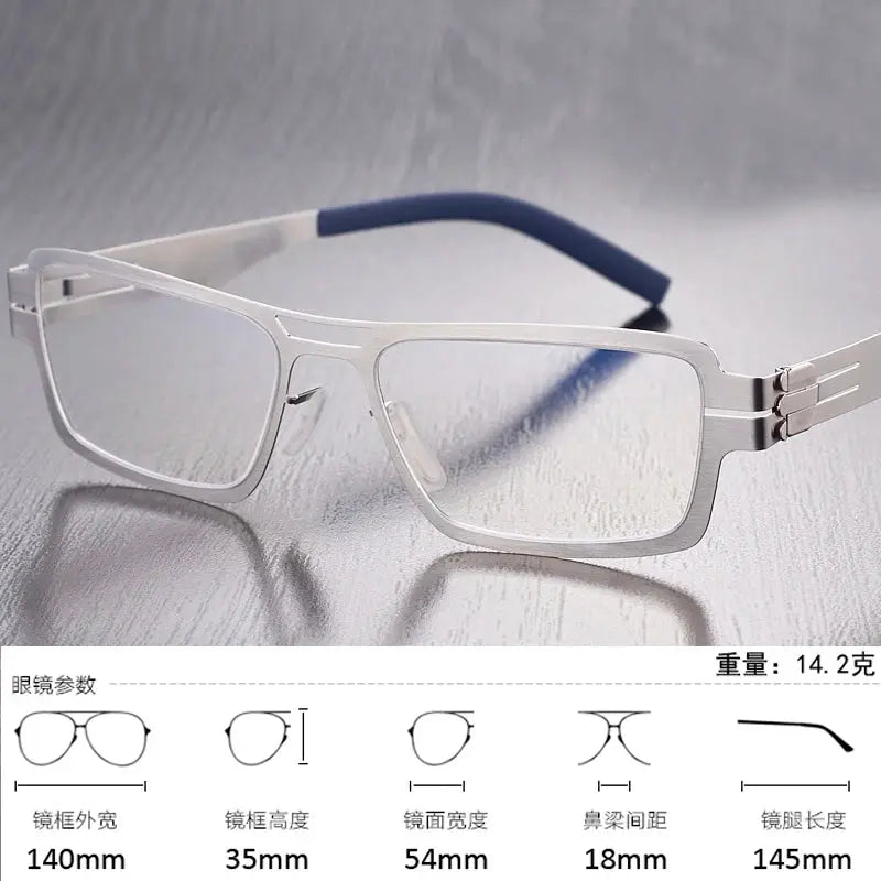 Unisex Square Full Rim Stainless Steel Screwless Prescription Glasses 35140 — view 3 | Rx Spectacle