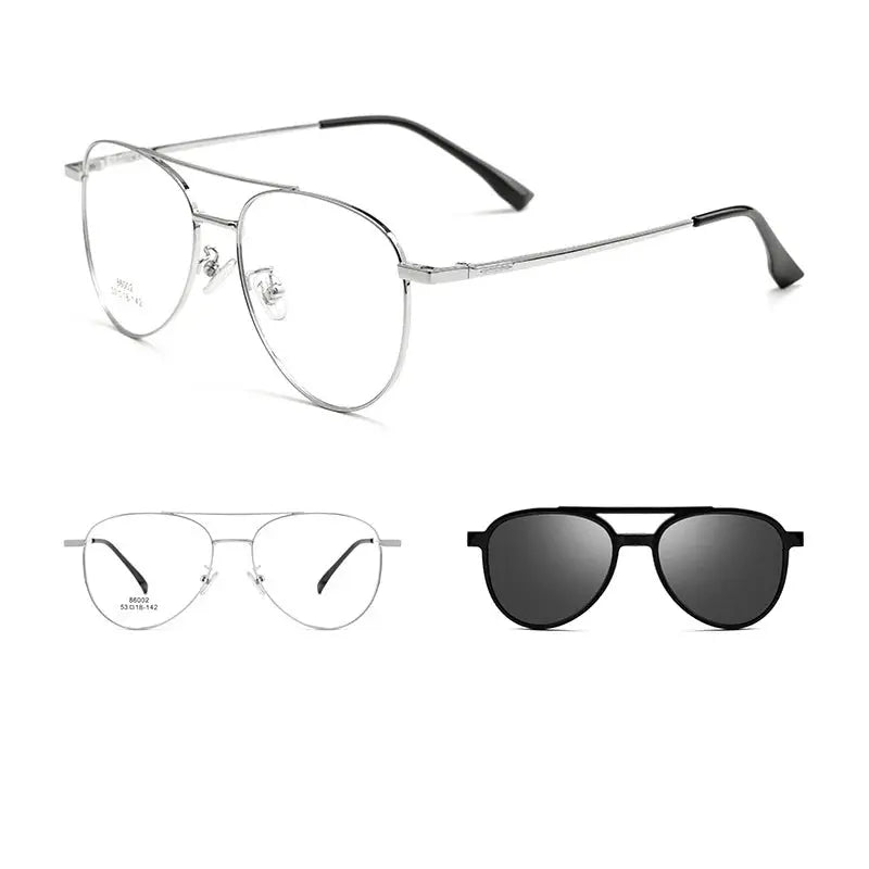 Unisex Oval Full Rim Alloy Double Bridge Clip-On Prescription Glasses 8602 — view 6 | Rx Spectacle