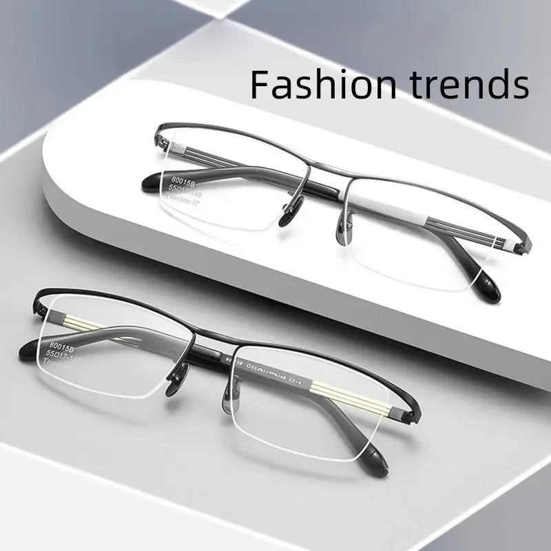 Unisex Square Semi-Rimless Titanium Prescription Glasses 80015 — view 2 | Rx Spectacle