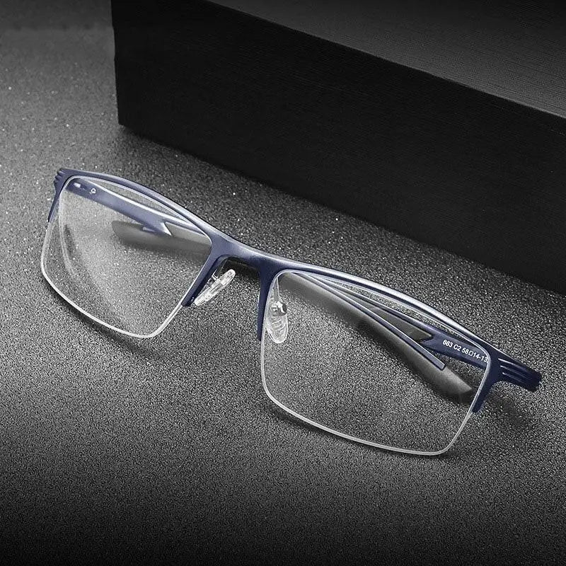 Men's Square Semi-Rimless Titanium Prescription Glasses 663 — view 8 | Rx Spectacle