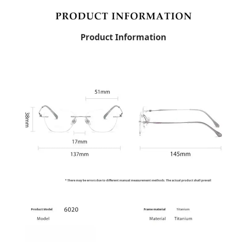 Women's Cat Eye Rimless Titanium Prescription Glasses 60204 — view 2 | Rx Spectacle