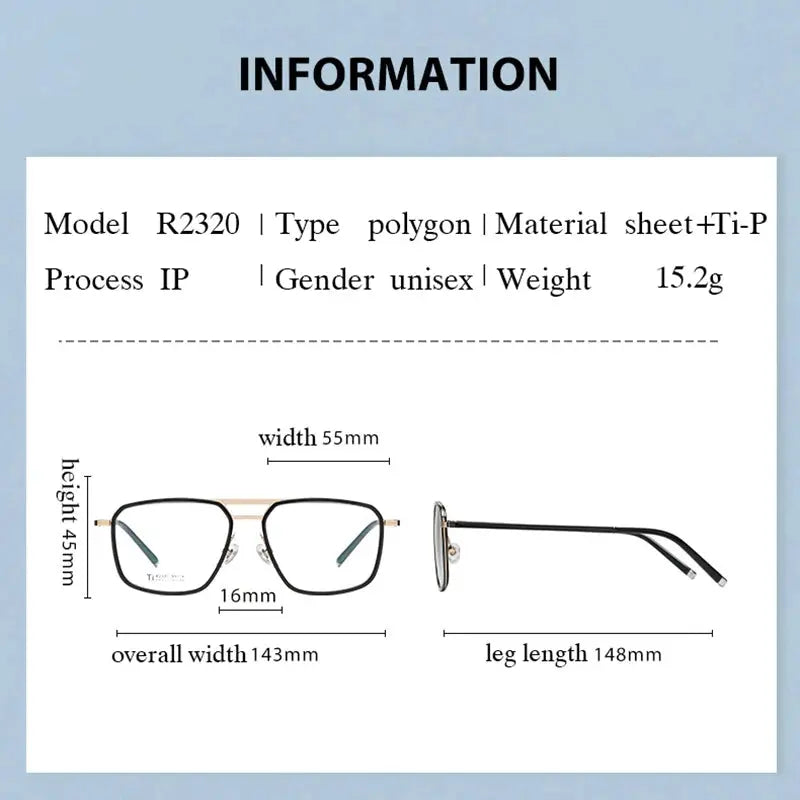 Unisex Square Full Rim Titanium Double Bridge Prescription Glasses 72320 — view 4 | Rx Spectacle