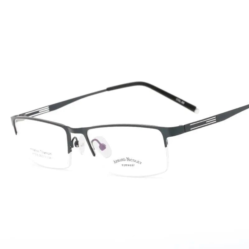 Unisex Rectangular Semi-Rimless Titanium Prescription Glasses A1518 — view 2 | Rx Spectacle