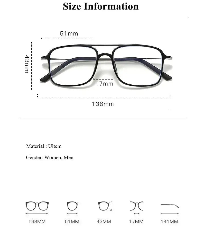 Women's Square Full Rim Titanium Double Bridge Prescription Glasses 3121 — view 2 | Rx Spectacle