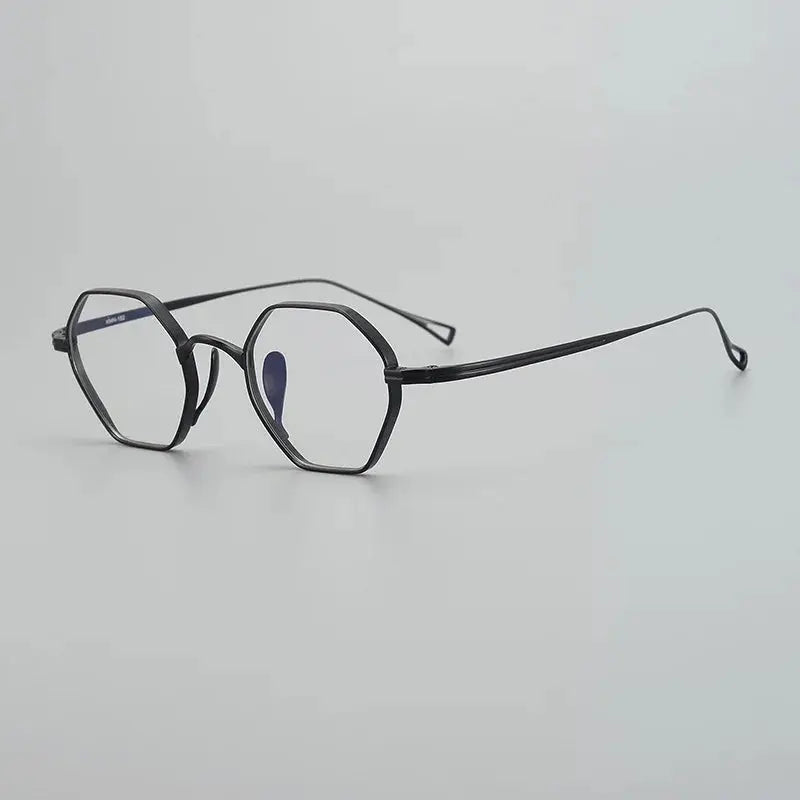 Unisex Polygon Full Rim Titanium Flat Top Prescription Glasses 49152 — view 3 | Rx Spectacle