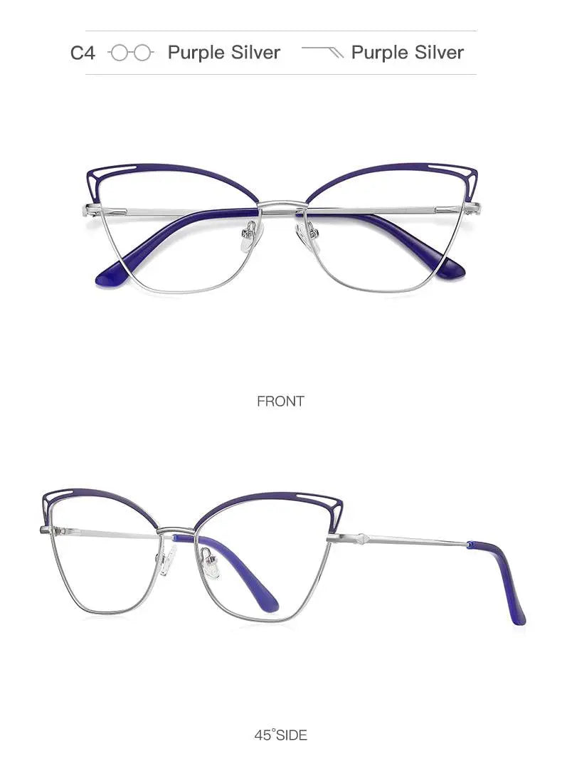 Women's Cat Eye Full Rim Alloy Prescription Glasses 3038 — view 18 | Rx Spectacle
