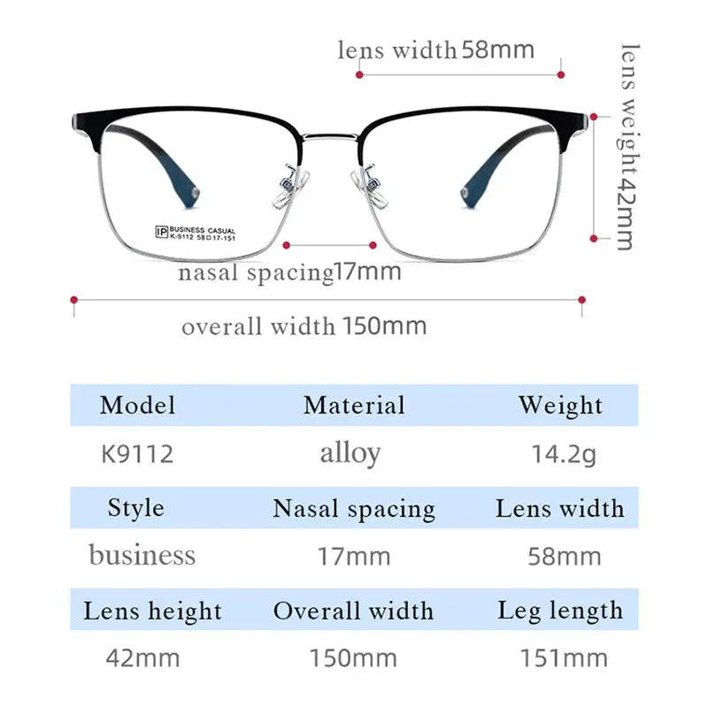 Men's Square Full Rim Titanium Oversized Prescription Glasses 91124 — view 2 | Rx Spectacle