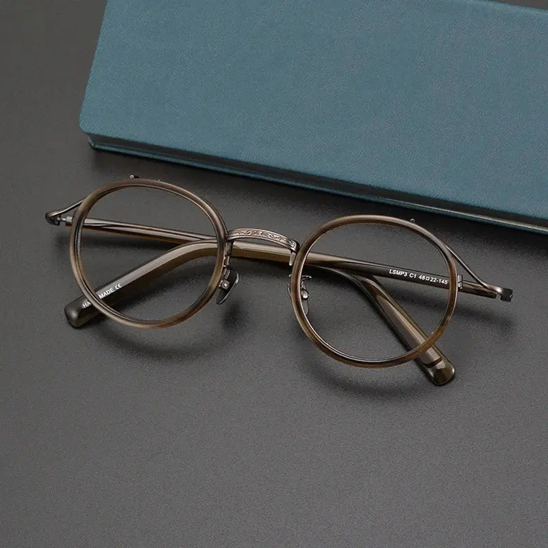 Unisex Round Full Rim Titanium Oversized Prescription Glasses 982027 — view 3 | Rx Spectacle
