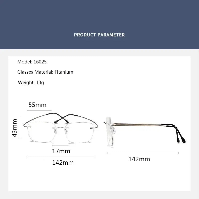Unisex Square Rimless Titanium Screwless Prescription Glasses 16025 — view 2 | Rx Spectacle