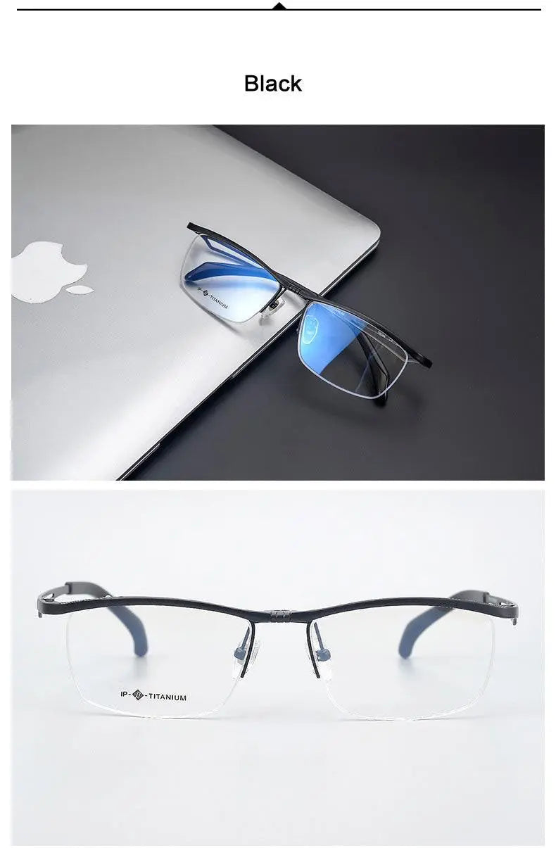 Unisex Rectangular Semi-Rimless Titanium Prescription Glasses T18044 — view 13 | Rx Spectacle