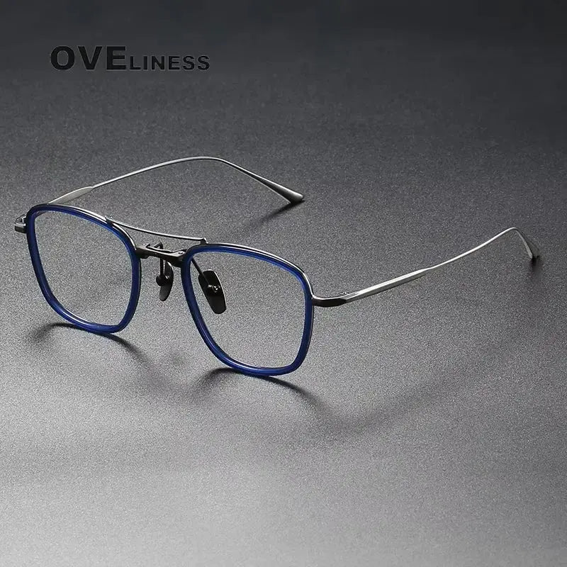 Women's Square Full Rim Titanium Double Bridge Prescription Glasses 13523 — view 3 | Rx Spectacle