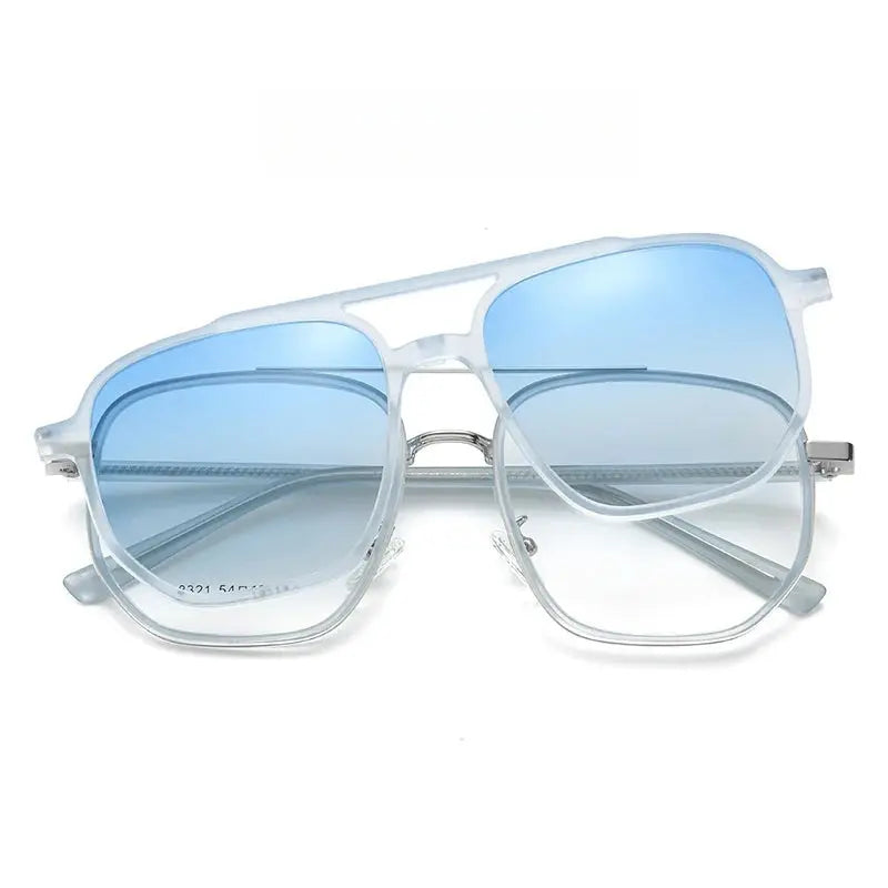 Unisex Square Full Rim Alloy Double Bridge Clip-On Prescription Glasses 832 — view 7 | Rx Spectacle