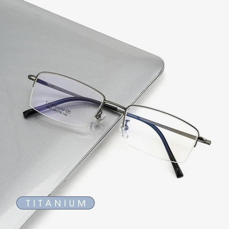Men's Square Semi-Rimless Titanium Prescription Glasses 8652f — view 6 | Rx Spectacle