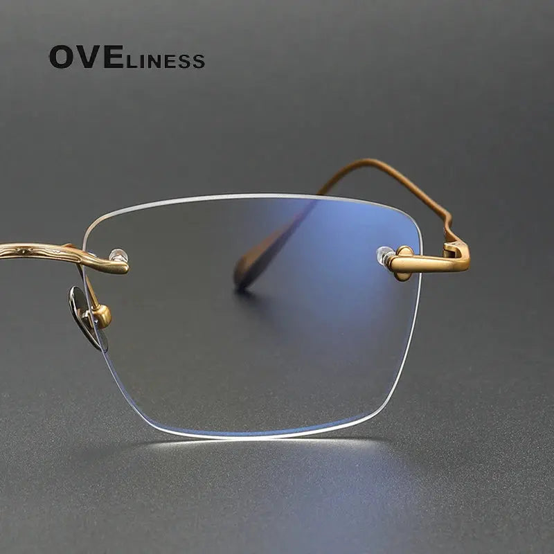 Unisex Square Rimless Titanium Prescription Glasses 80954 — view 3 | Rx Spectacle
