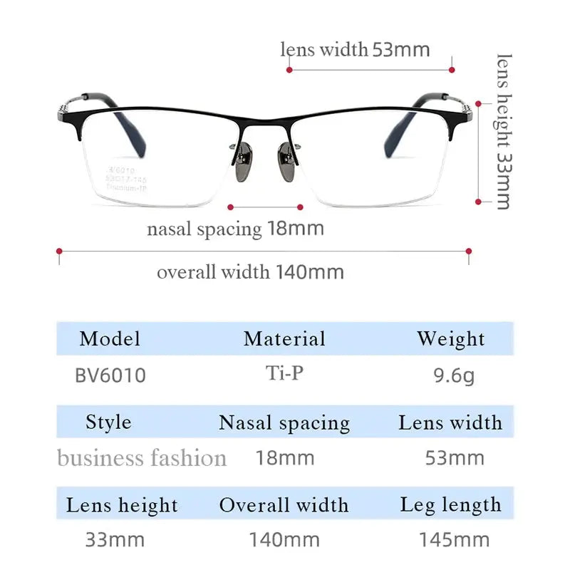 Men's Square Semi-Rimless Titanium Prescription Glasses 76010 — view 2 | Rx Spectacle