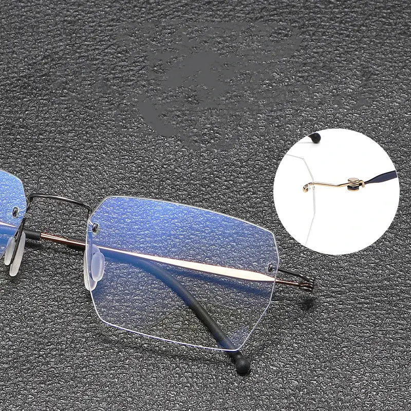 Unisex Square Rimless Titanium Screwless Prescription Glasses 5937 — view 3 | Rx Spectacle