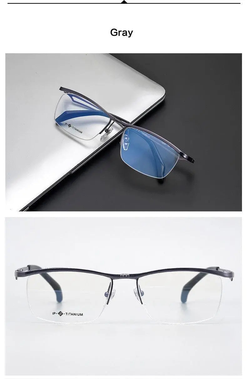 Unisex Rectangular Semi-Rimless Titanium Prescription Glasses T18044 — view 16 | Rx Spectacle