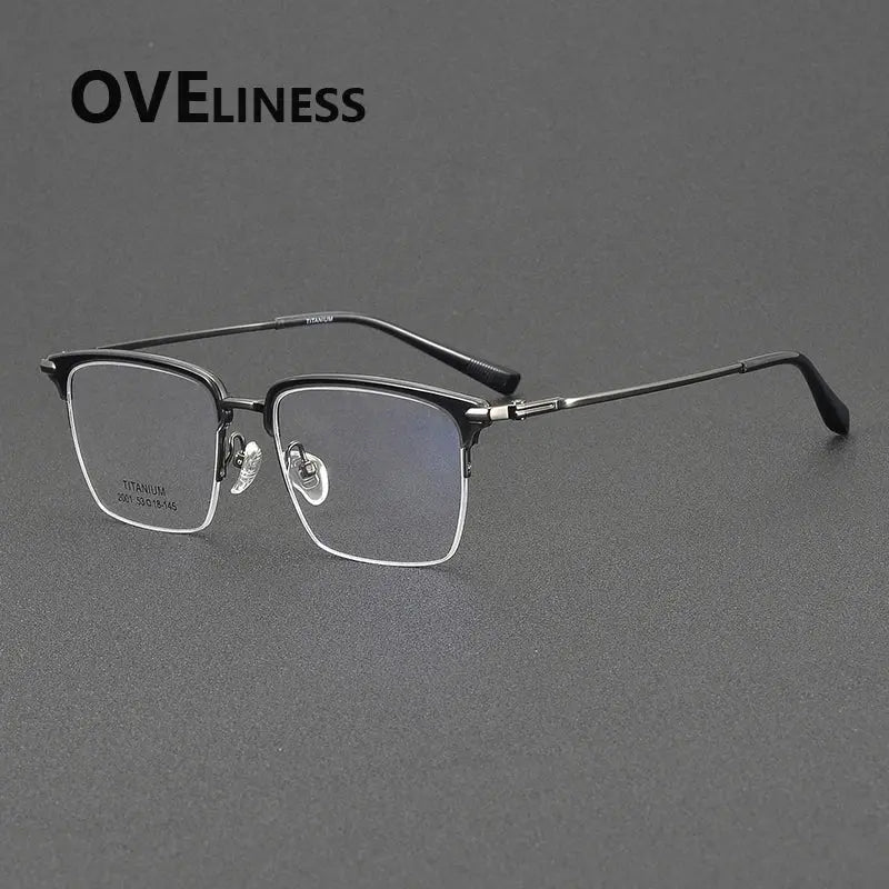 Men's Square Semi-Rimless Titanium Prescription Glasses 852001 — view 3 | Rx Spectacle