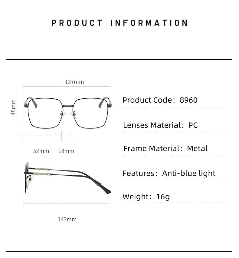 Men's Square Full Rim Alloy Reading Glasses 8960 — view 13 | Rx Spectacle