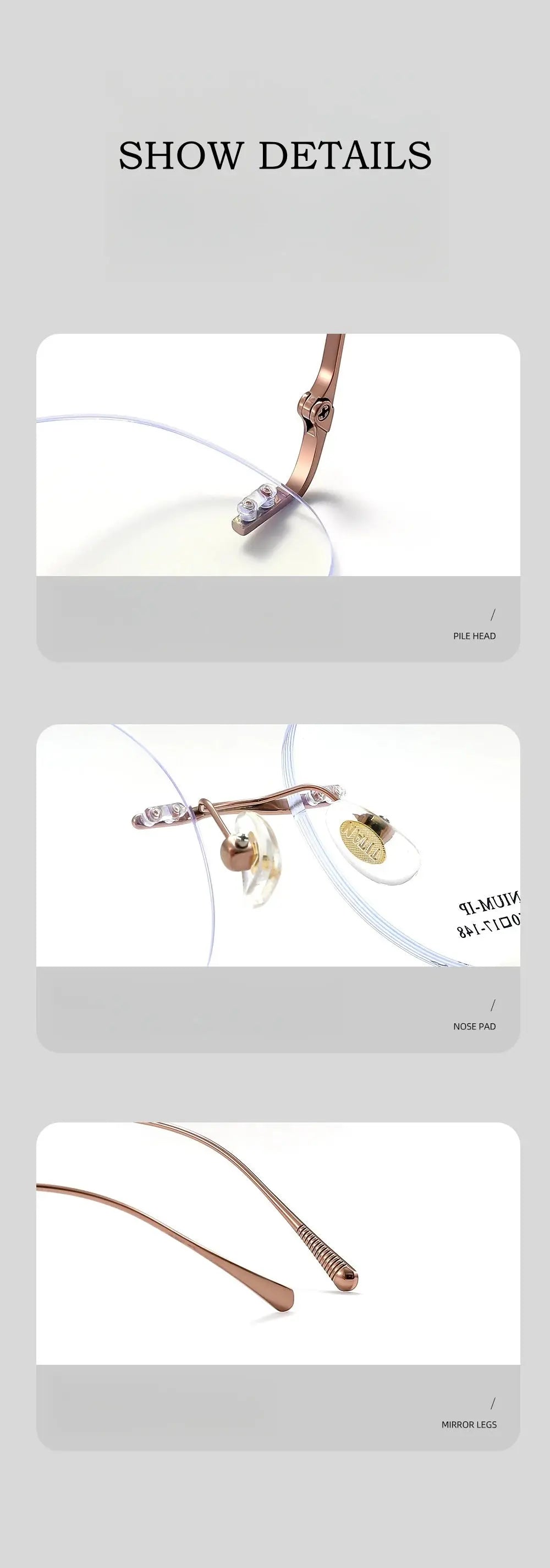 Unisex Round Rimless Titanium Prescription Glasses 231604Wk — view 9 | Rx Spectacle
