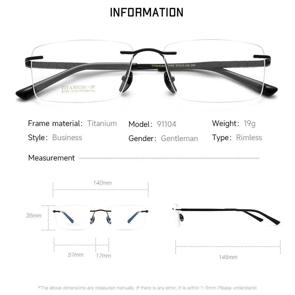 Men's Rectangular Rimless Titanium Prescription Glasses 91104 — view 8 | Rx Spectacle