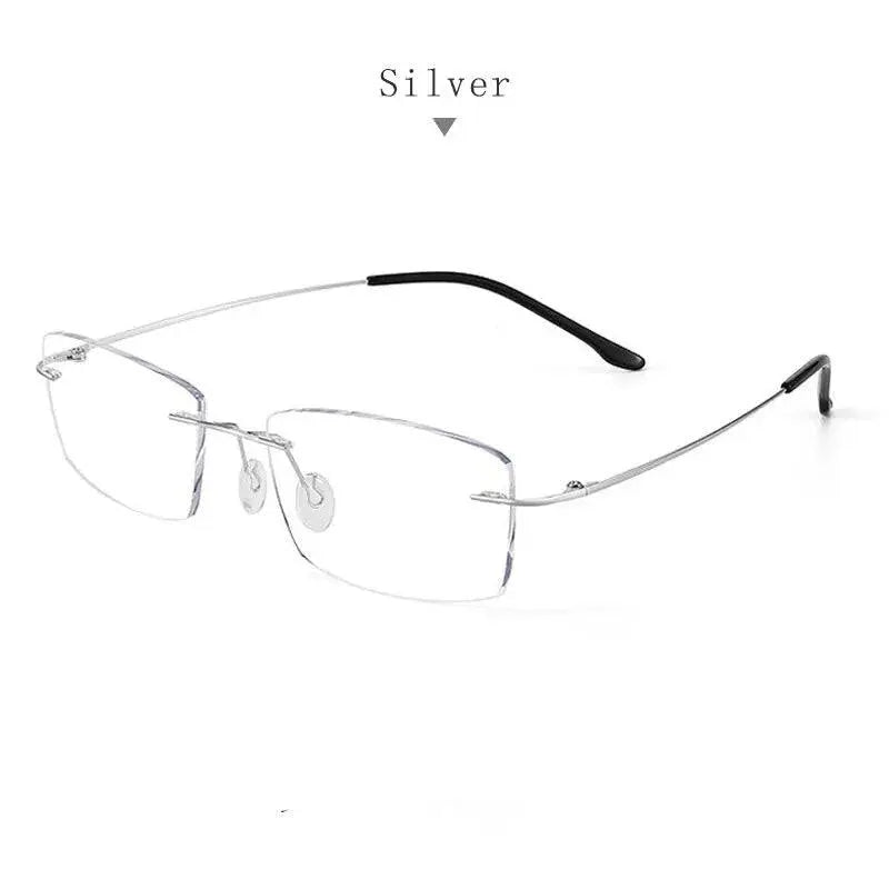 Unisex Square Rimless Titanium Prescription Glasses S8161 — view 8 | Rx Spectacle