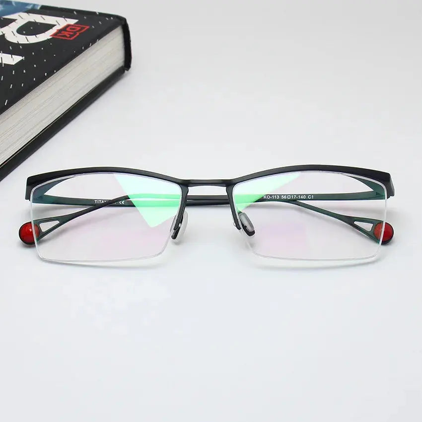Men's Browline Semi-Rimless Titanium Prescription Glasses 195113 — view 3 | Rx Spectacle