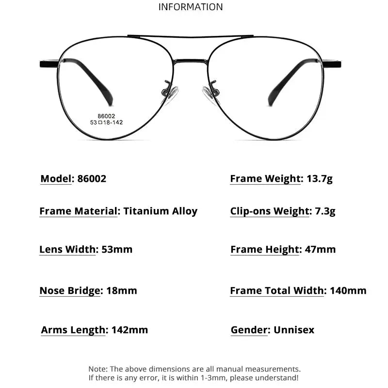 Unisex Oval Full Rim Alloy Double Bridge Clip-On Prescription Glasses 8602 — view 4 | Rx Spectacle